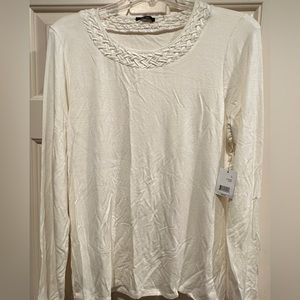NWT Tahari Blouse White with detailed cross shaped design